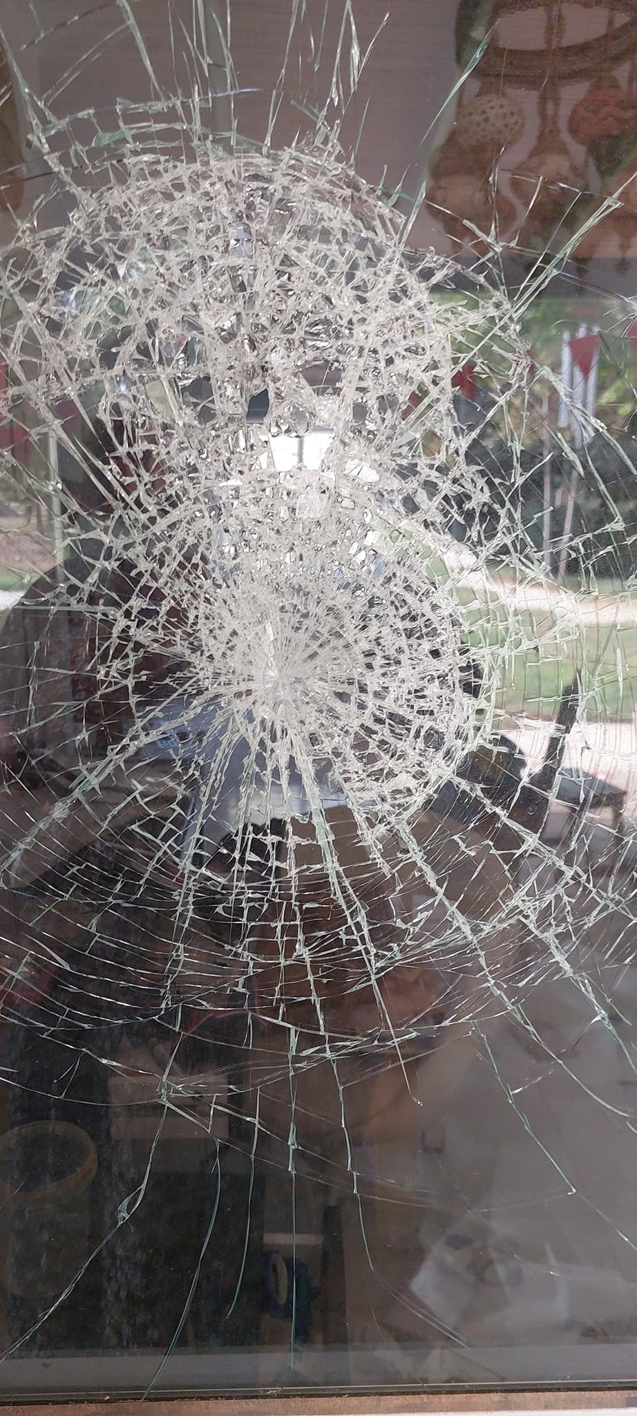 A window with broken glass