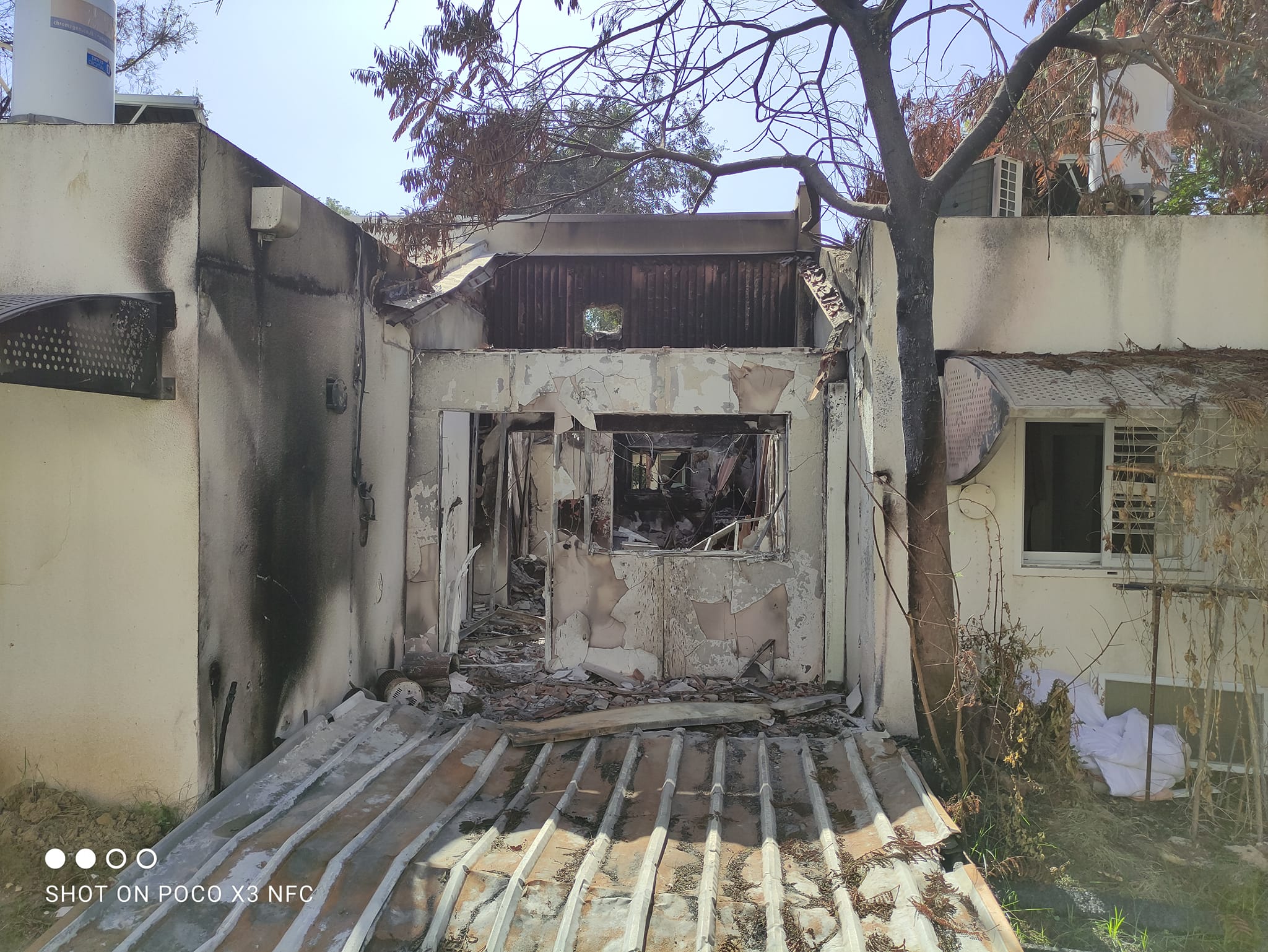 A destroyed and burnt house